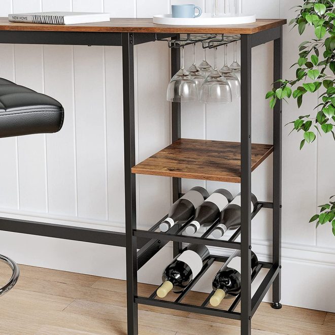 VASAGLE Bar Table with Wine Glass Holder and Bottle Rack LBT013B01