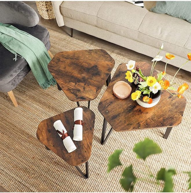 Nesting Coffee Table Set of 3 Rustic Brown and Black