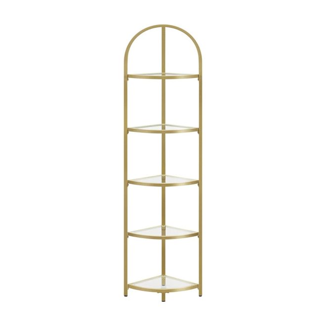 VASAGLE 5 Tier Corner Ladder Bookshelf Tempered Glass Modern Style Golden Color