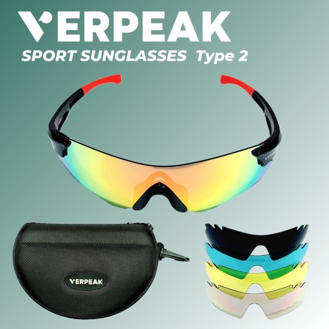 Verpeak Sport Sunglasses ( frame with end tip) – Black and Red, Type 2