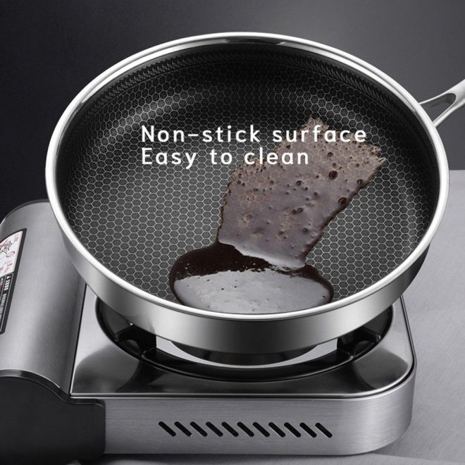 Stainless Steel Frying Pan Non-Stick Cooking Frypan Cookware Honeycomb Double Sided – 30 cm