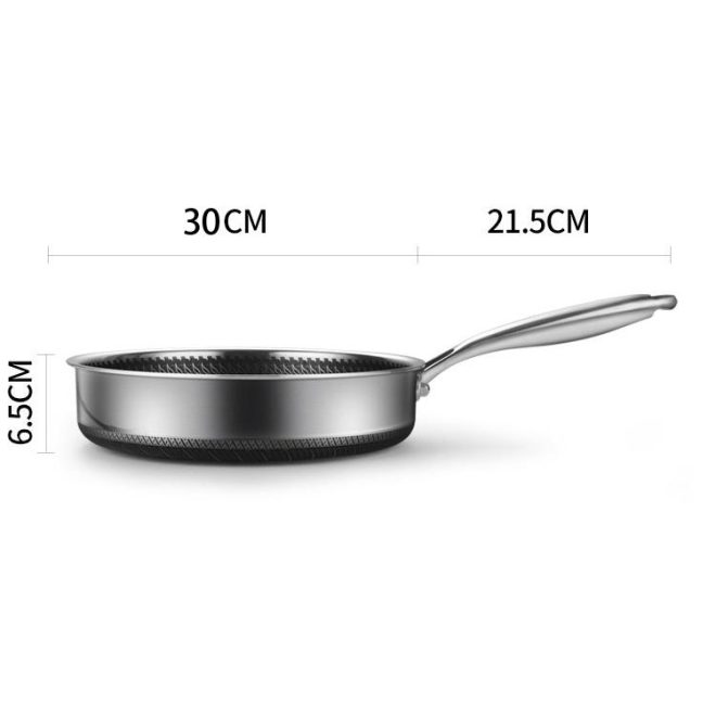 Stainless Steel Frying Pan Non-Stick Cooking Frypan Cookware Honeycomb Double Sided – 30 cm