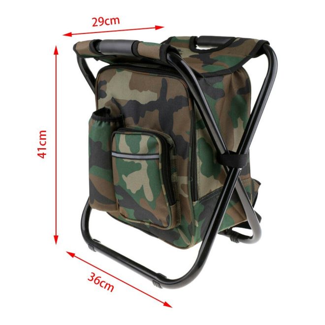 Portable Folding Backpack Chair Camping Stool Cooler Bag Rucksack Beach Fishing 150kg load – Black