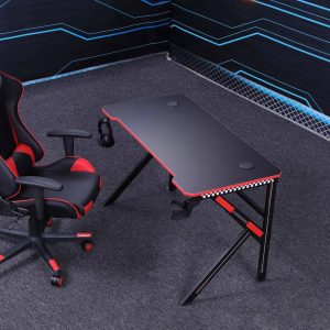 Gaming Desk Desktop PC Computer Desks Desktop Racing Table Office Laptop Home K-Shaped Legs Black – 140x60x74 cm