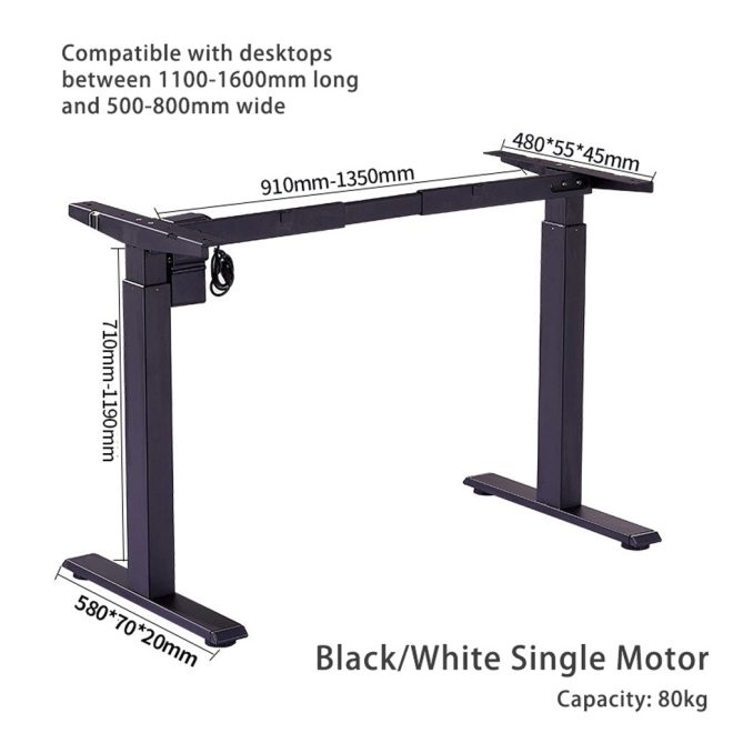 Standing Desk Height Adjustable Sit Stand Motorised Black Dual Motors Frame – 120 cm, Black