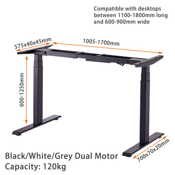 Standing Desk Height Adjustable Sit Stand Motorised Dual Motors Frame Top – Black