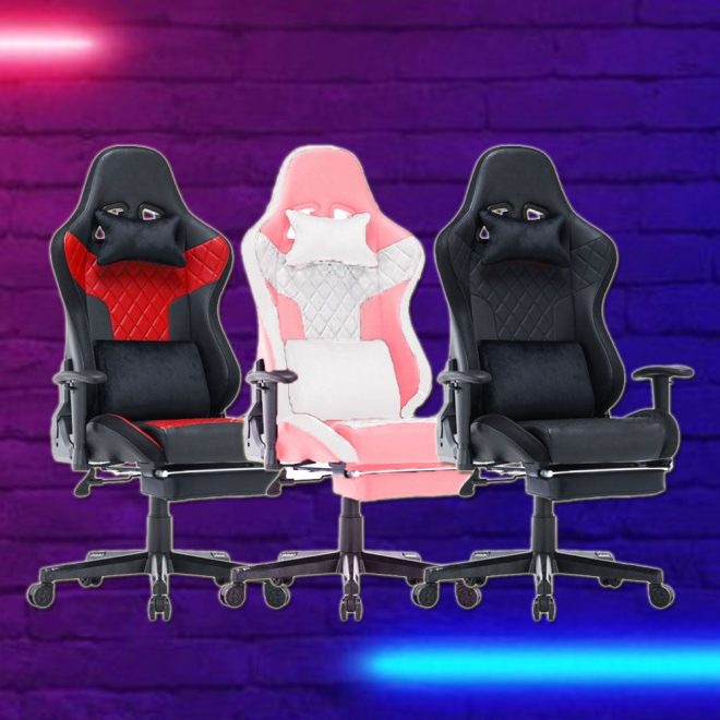 7 RGB Lights Bluetooth Speaker Gaming Chair Ergonomic Racing chair 165° Reclining Gaming Seat 4D Armrest Footrest – Black and Red