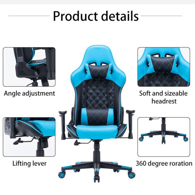 Gaming Chair Ergonomic Racing chair 165° Reclining Gaming Seat 3D Armrest Footrest – Black