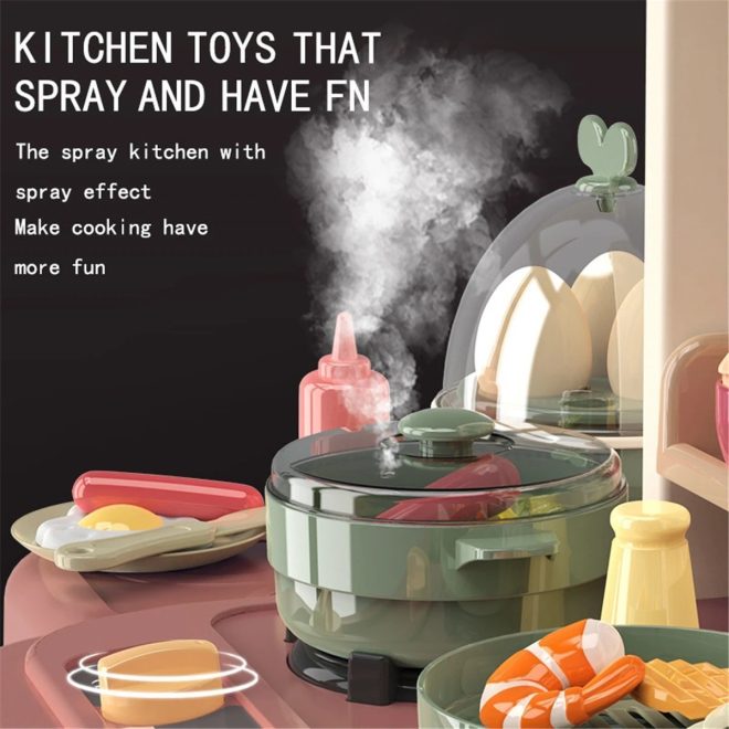 65pcs 93cm Children Kitchen Kitchenware Play Toy Simulation Steam Spray Cooking Set Cookware Tableware Gift – Blue