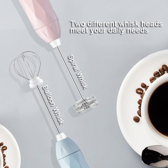 USB Charging Electric Egg Beater Milk Frother Handheld Drink Coffee Foamer with 2 Stainless Steel Whisks – Black