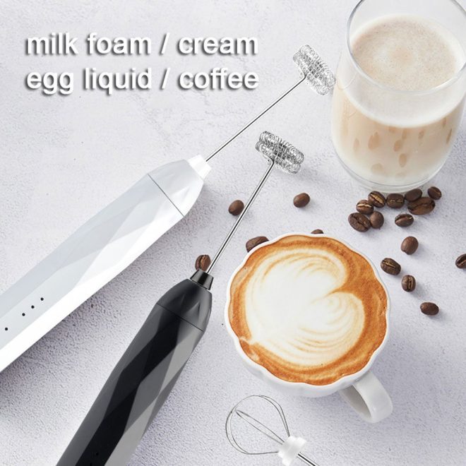 USB Charging Electric Egg Beater Milk Frother Handheld Drink Coffee Foamer with 2 Stainless Steel Whisks – Black