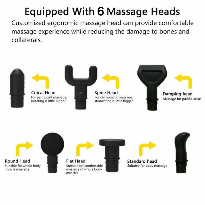 POWERFUL 6 Heads LCD Massage Gun Percussion Vibration Muscle Therapy Deep Tissue – Black