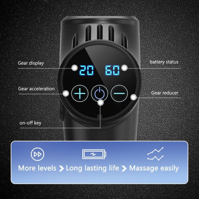 POWERFUL 6 Heads LCD Massage Gun Percussion Vibration Muscle Therapy Deep Tissue – Black