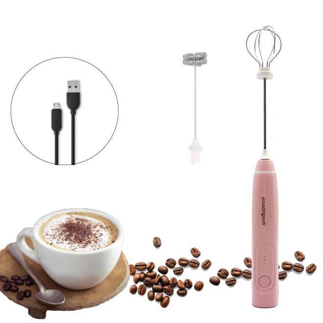 USB Charging Electric Egg Beater Milk Frother Handheld Drink Coffee Foamer AU with 2 Stainless Steel Whisks – Black