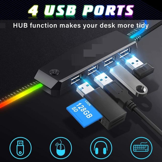 LED Gaming Mouse Pad Large 4 USB Ports RGB Extended Mousepad Keyboard Desk Anti-slip Mat