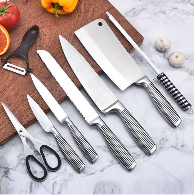 Stainless Steel 8PC Kitchen Chef Knife Block Set Knives Scissor Sharpener AU