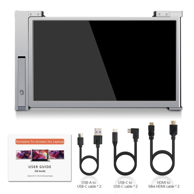 Dual Portable Triple Fold 1080P IPS FHD Monitor Screen Extender For Laptop 11.9″ Grey