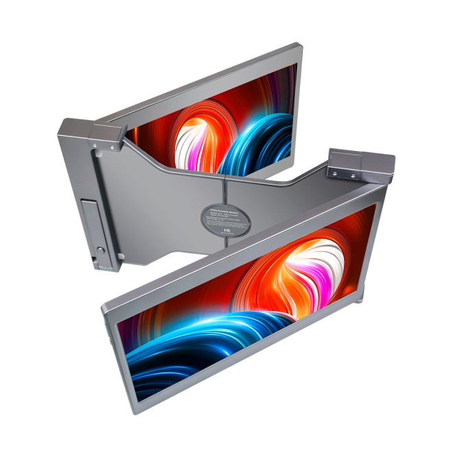 Dual Portable Triple Fold 1080P IPS FHD Monitor Screen Extender For Laptop 15 Grey”