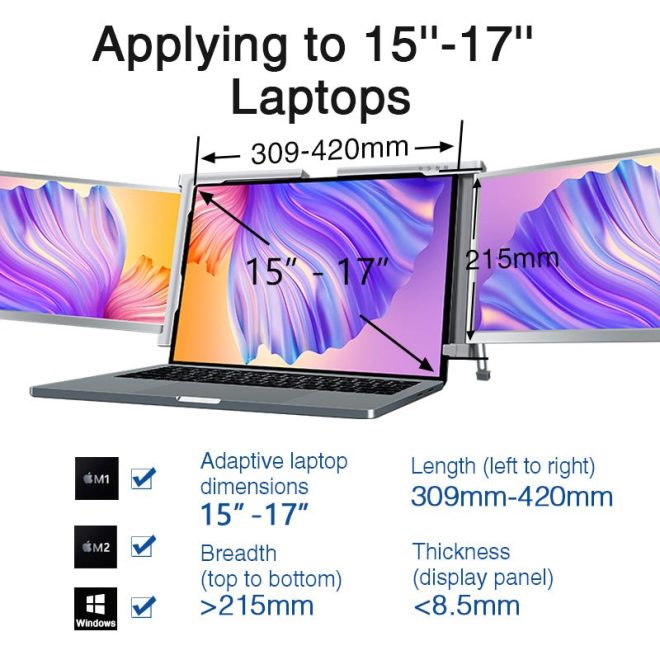 14 Inch FOPO Triple Portable Monitor 1080P FHD IPS Triple Monitor Laptop Screen Extender for 15″-17″ Laptops