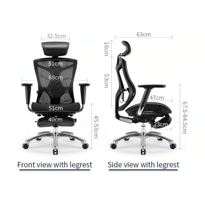 Sihoo Ergonomic Office Chair V1 4D Adjustable High-Back Breathable With Footrest And Lumbar Support – Black