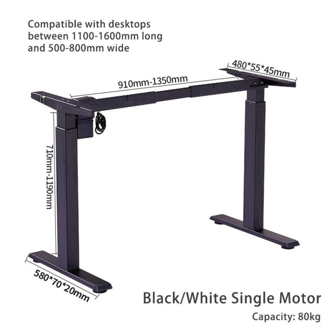 Standing Desk Height Adjustable Sit Black Stand Motorised Black Single Motor Frame Top – 120 cm, Black