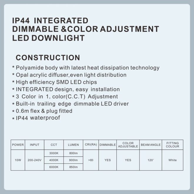 LED DOWNLIGHT KIT 90MM NON DIM 10W 3 COLOR IN 1 WARM WHITE COOL WHITE DAY LIGHT TRI COLOR – 1