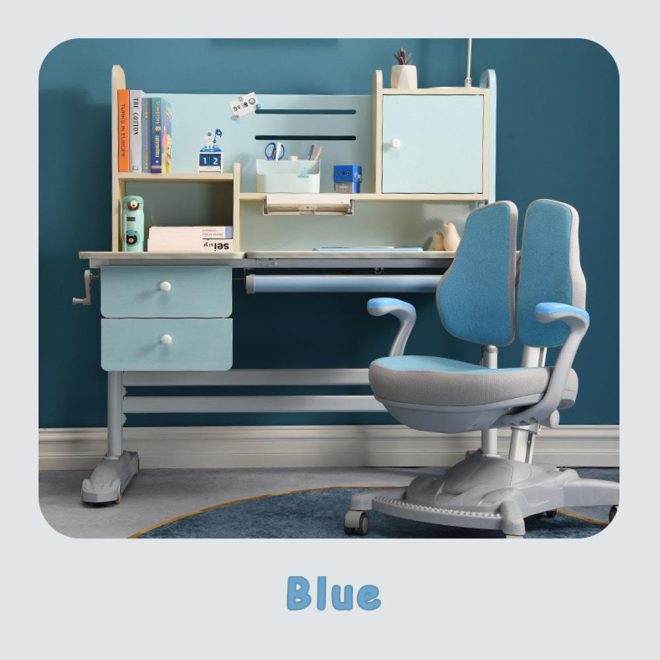 Height Adjustable Children Kids Ergonomic Study Desk Only 120cm AU – Blue, With Chair