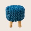 Kids Hand Knitted Cotton Braided Foot Rest Sitting Stool Ottoman – Blue