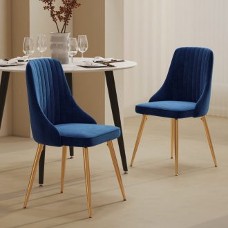 Viva Forever Set of 2 Velvet Dining Chairs – Art Deco Design with Gold Metal Legs