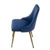 Viva Forever Set of 2 Velvet Dining Chairs – Art Deco Design with Gold Metal Legs – Blue