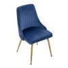 Viva Forever Set of 2 Velvet Dining Chairs – Art Deco Design with Gold Metal Legs – Blue