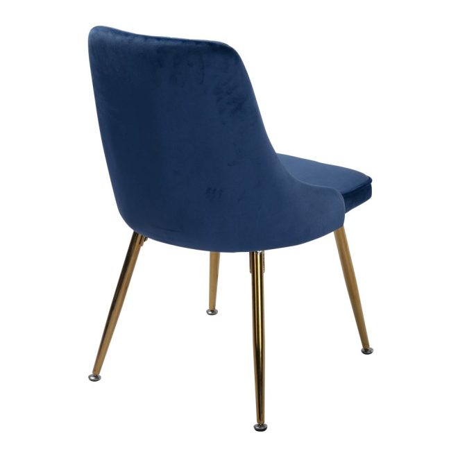 Viva Forever Set of 2 Velvet Dining Chairs – Art Deco Design with Gold Metal Legs – Blue