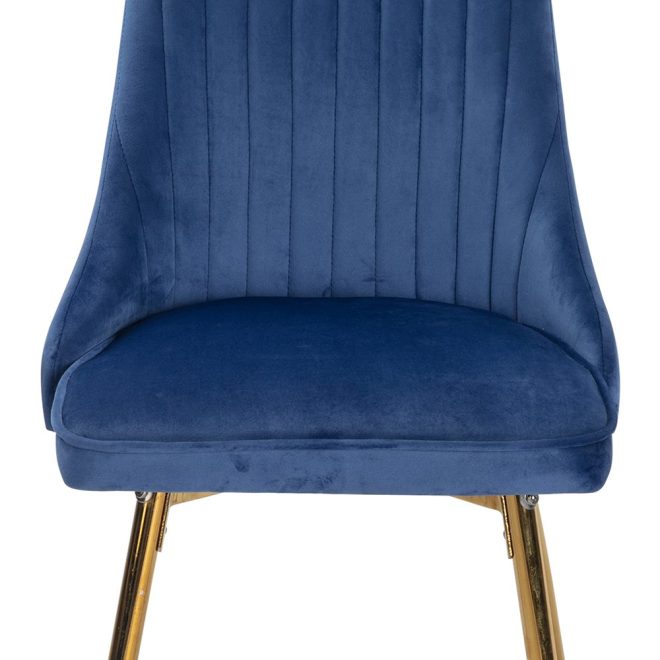 Viva Forever Set of 2 Velvet Dining Chairs – Art Deco Design with Gold Metal Legs – Blue