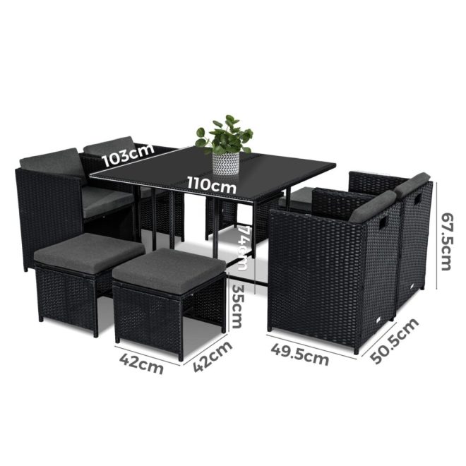 Horrocks 8 Seater Outdoor Dining Set – Black