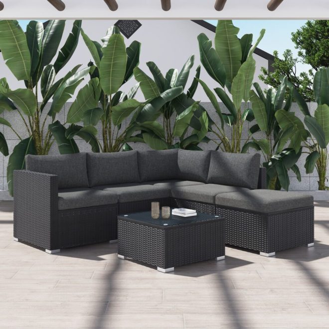 Ottoman-Style Outdoor Lounge Set – Black