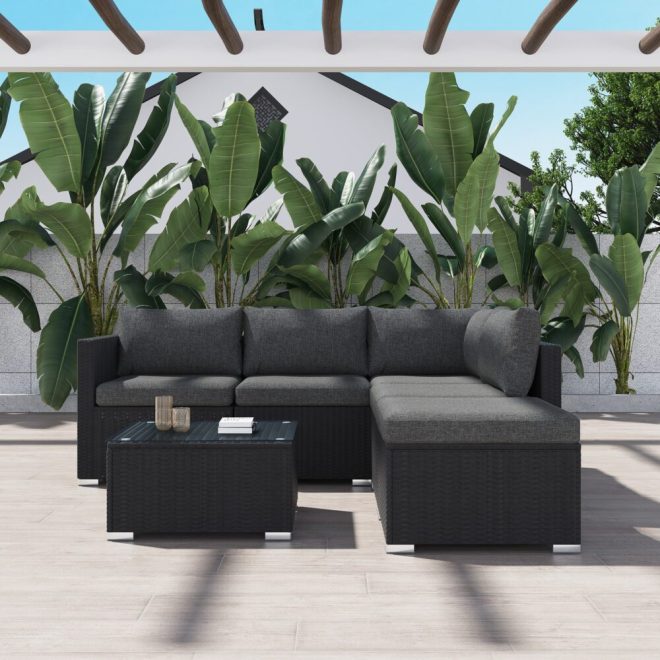 Ottoman-Style Outdoor Lounge Set – Black