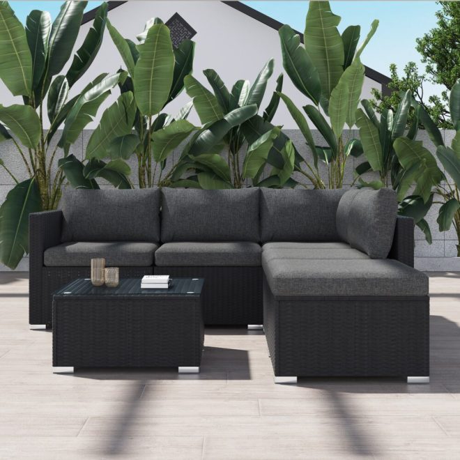 Ottoman-Style Outdoor Lounge Set – Black