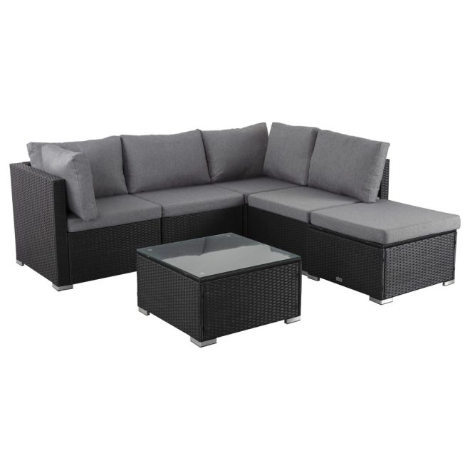 Ottoman-Style Outdoor Lounge Set – Black