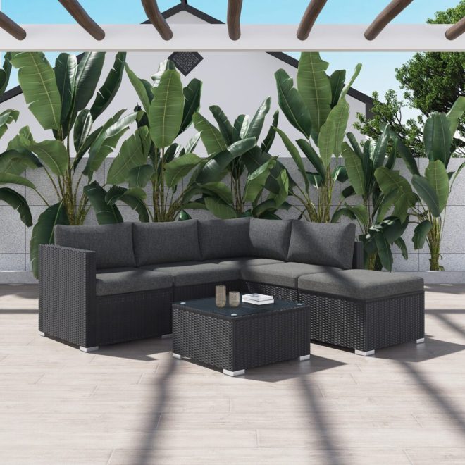 Ottoman-Style Outdoor Lounge Set – Black