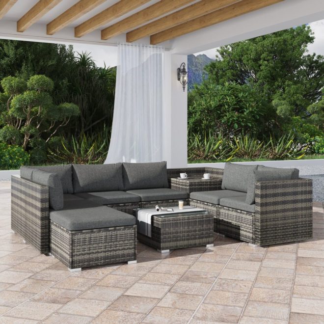 Large Modular Outdoor Ottoman Lounge Set – Grey