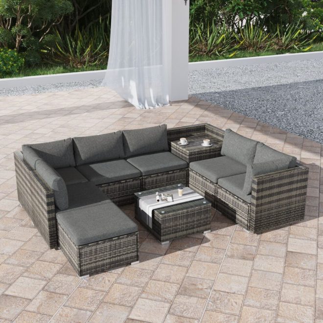 Large Modular Outdoor Ottoman Lounge Set – Grey