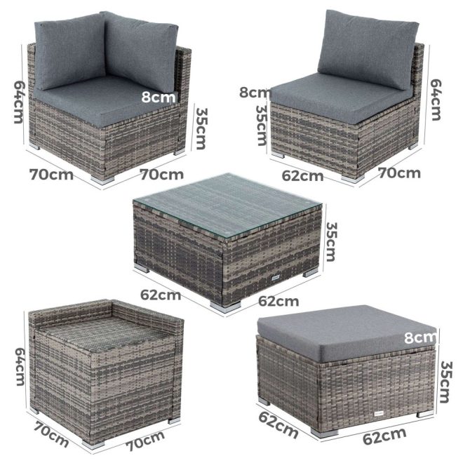 Large Modular Outdoor Ottoman Lounge Set – Grey