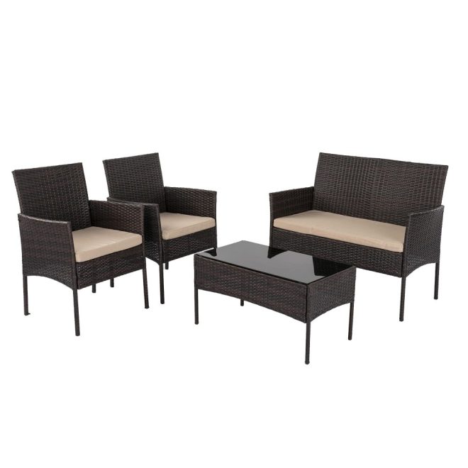 Breeze 4-Seat Wicker Outdoor Lounge Set – Brown and Beige