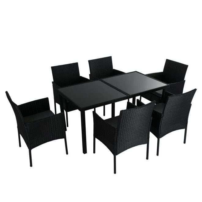 Outdoor Minimalist Wicker 6-Seater Dining Set – Black