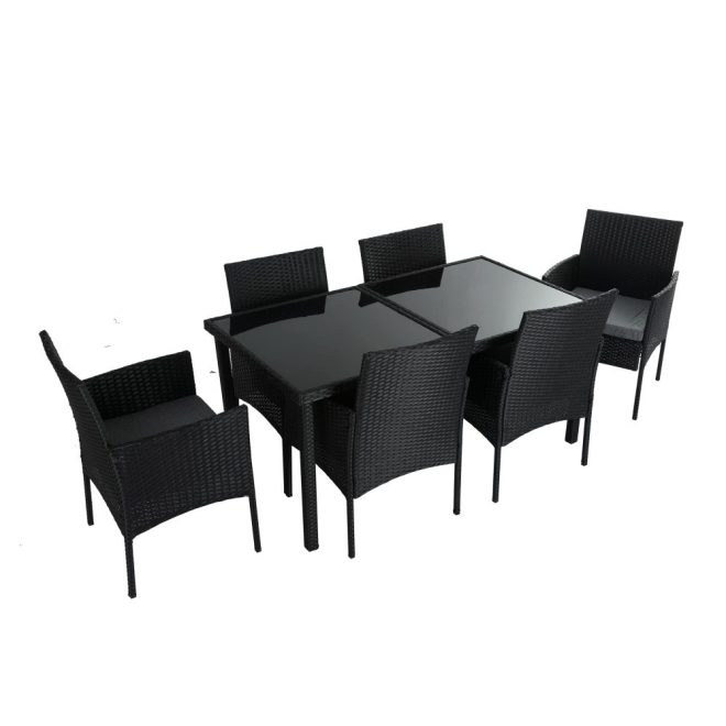 Outdoor Minimalist Wicker 6-Seater Dining Set – Black