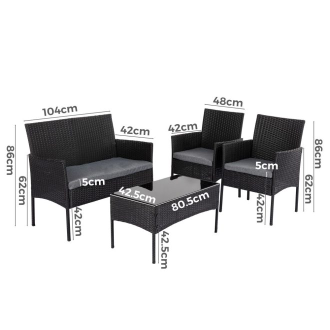 4 Seater Wicker Outdoor Lounge Set – Black