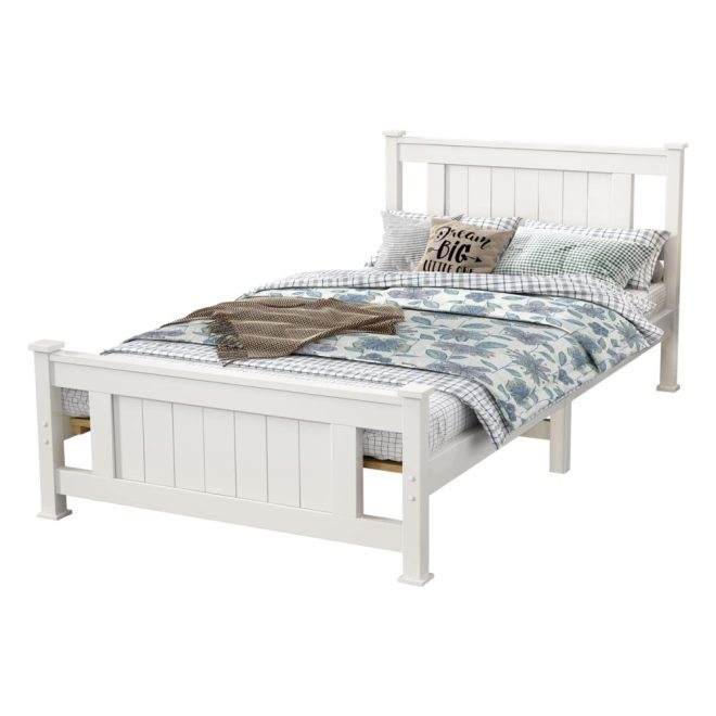 Arden Solid Pine Timber Bed Frame – White – KING SINGLE