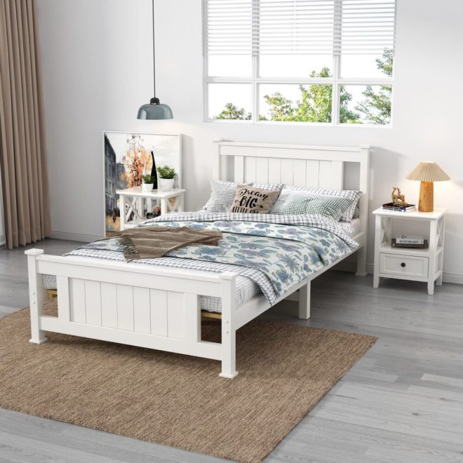 Arden Solid Pine Timber Bed Frame – White – KING SINGLE