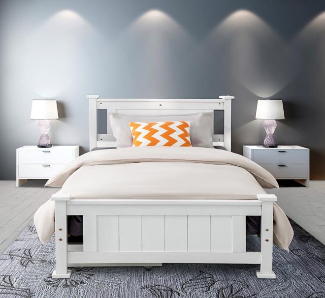 Arden Solid Pine Timber Bed Frame – White – KING SINGLE