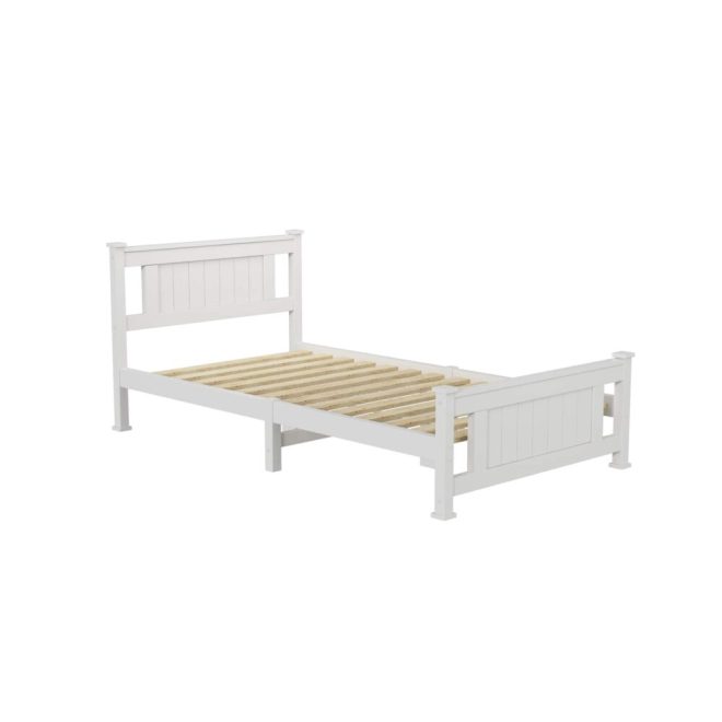 Arden Solid Pine Timber Bed Frame – White – KING SINGLE